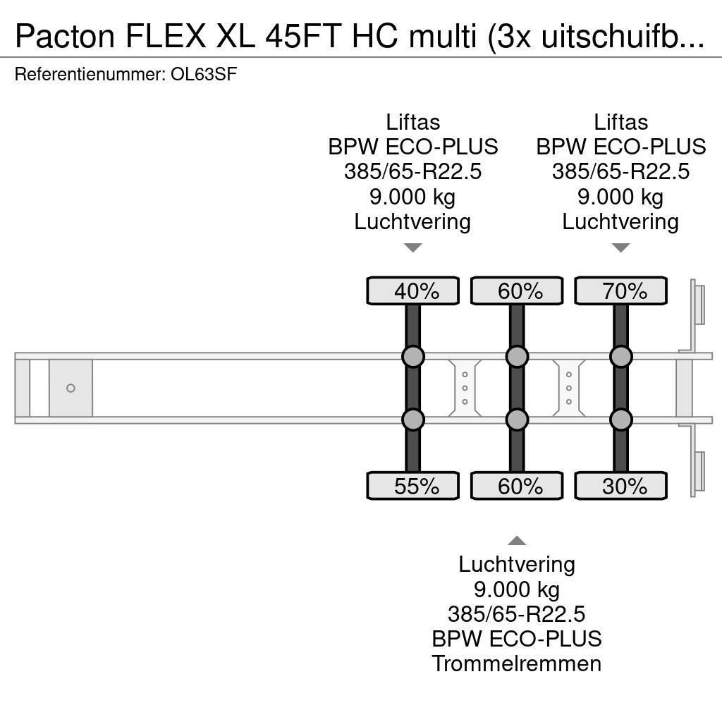Pacton FLEX XL 45FT HC multi (3x uitschuifbaar), 2x lifta Containerframe semi-trailers