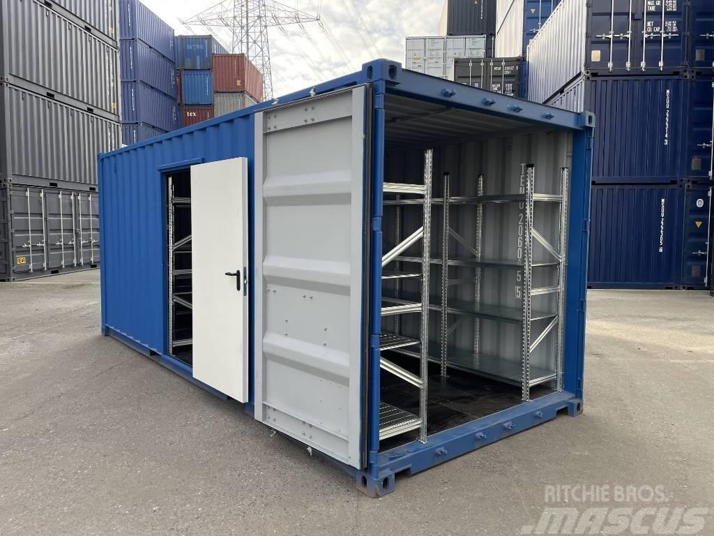  20' Lagercontainer mit Regalen, Licht, Seitentür Storage containers