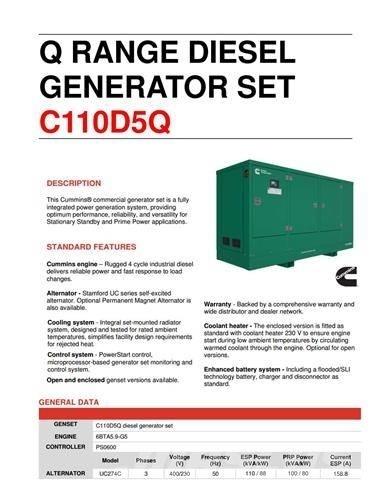 Cummins C110D5 Dizel generatori