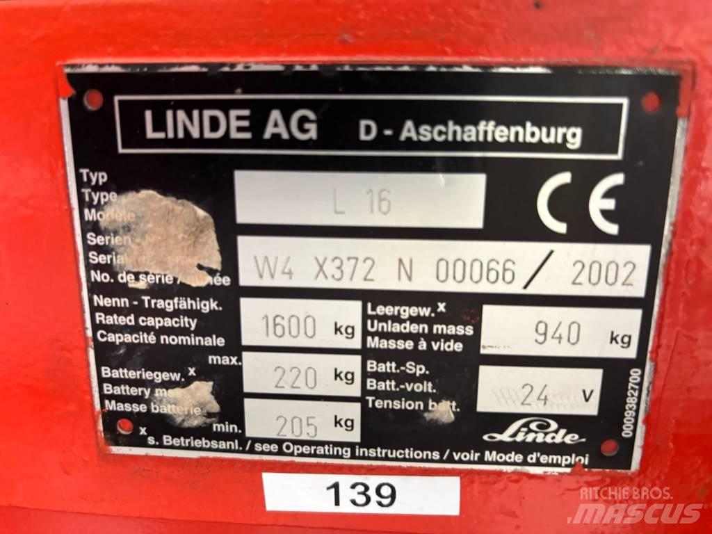 Linde L16 Ručni električni viljuškar