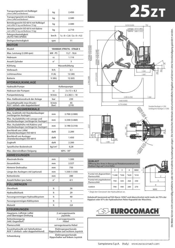 Eurocomach 25ZT 2,5 Mini bageri < 7t