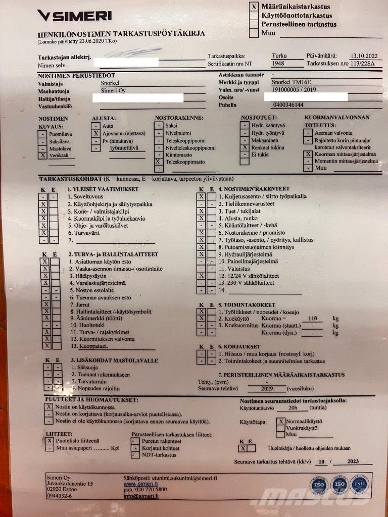 Snorkel tm 16E Makazaste platforme
