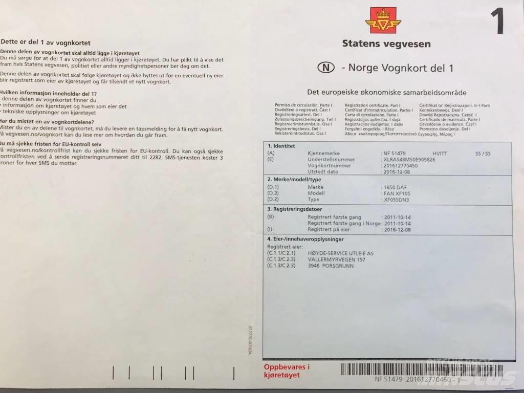 DAF 1850 FAN XF 105 Kamioni sa ravan platformom / vitlom