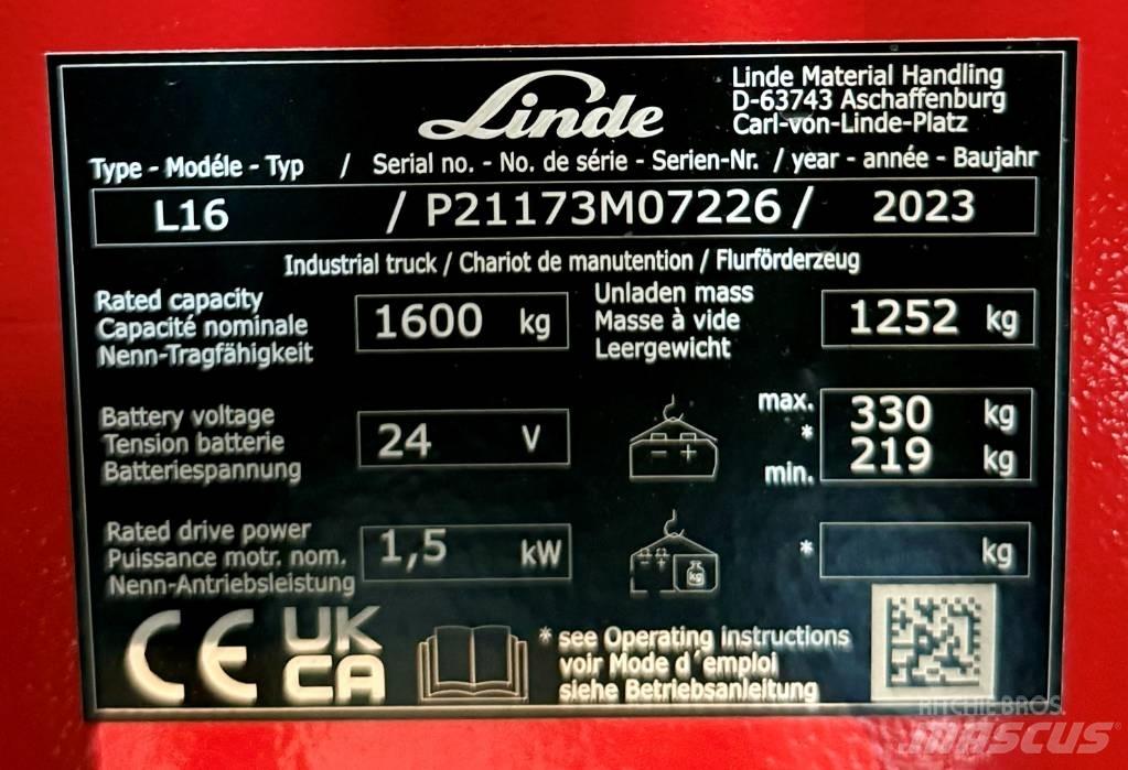 Linde L16/1173-01 Ručni električni viljuškar