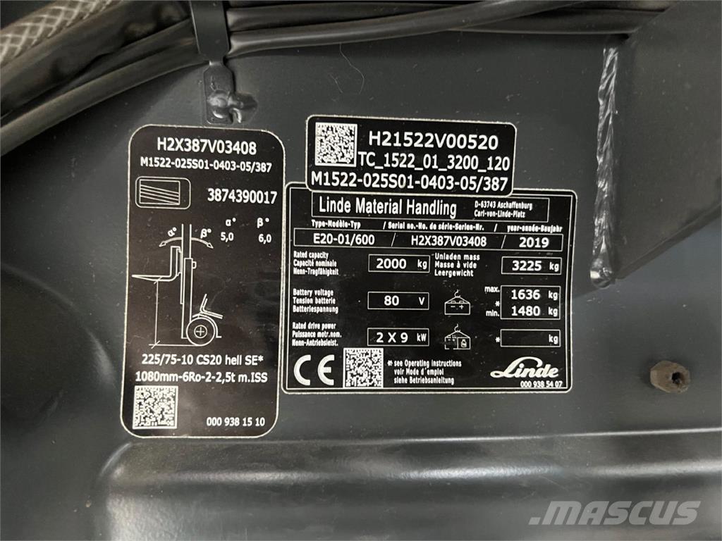 Linde E 20H-01/600 Električni viljuškari
