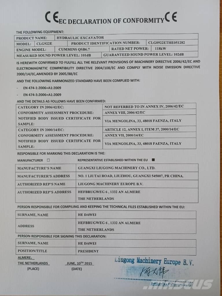 LiuGong CLG 922 E Bageri guseničari