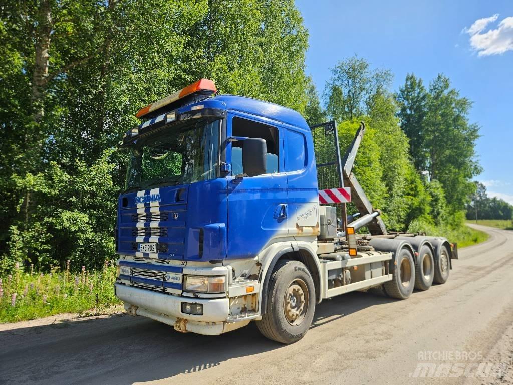 Scania 164 G 480 Rol kiper kamioni sa kukom za podizanje tereta