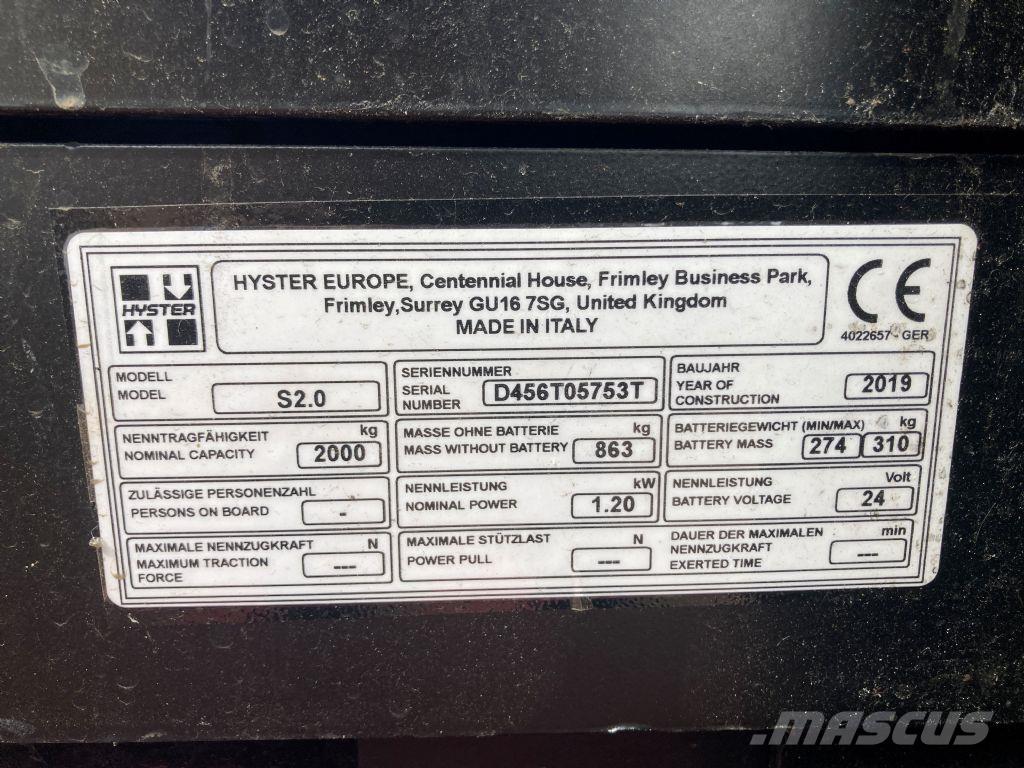 Hyster S 2.0 Ručni električni viljuškar