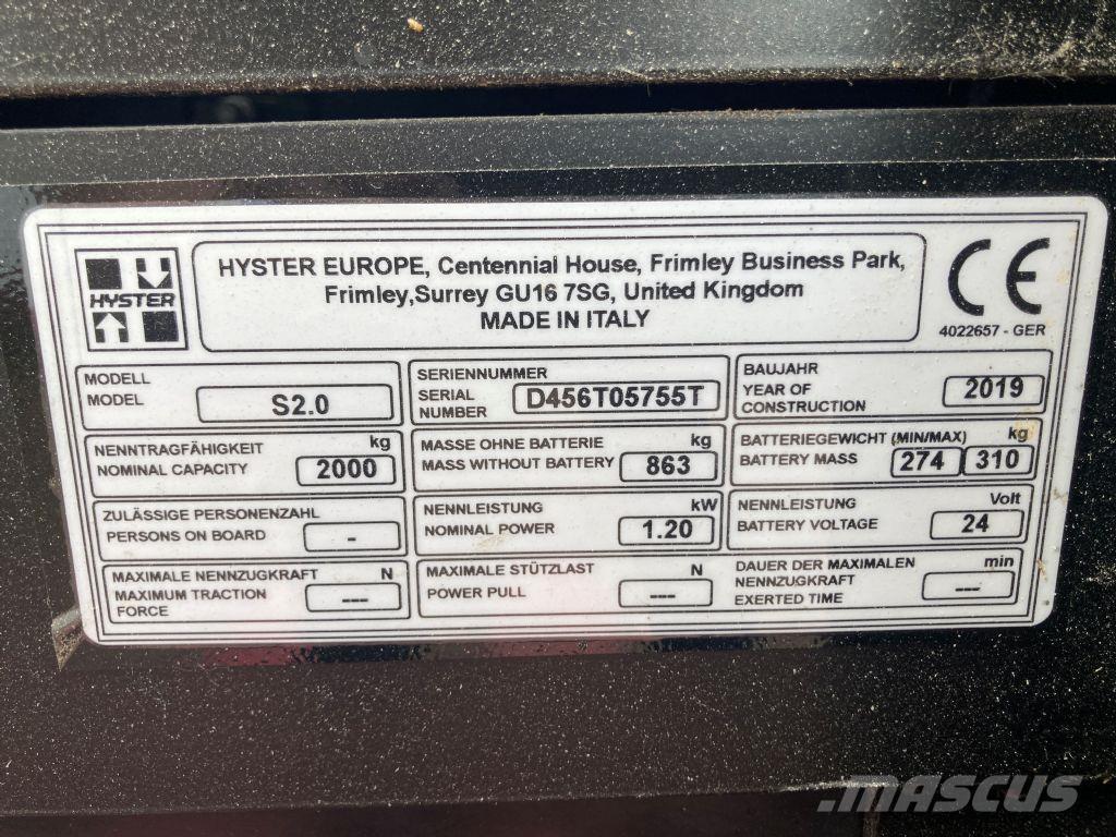 Hyster S 2.0 Ručni električni viljuškar