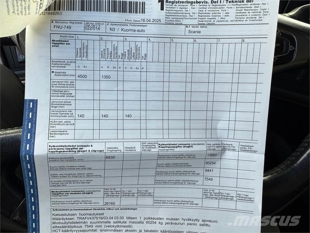 Scania R 520 6X2 Rol kiper kamioni sa kukom za podizanje tereta