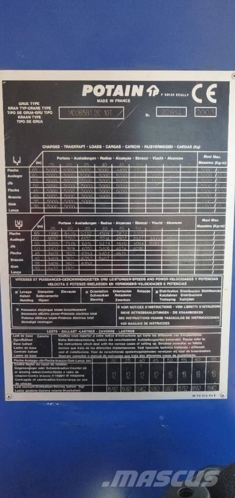 Potain MD265 Kranovi tornjevi