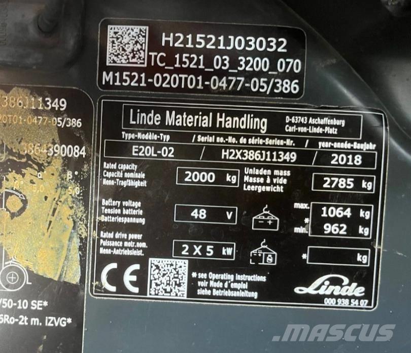 Linde E20L-02-386 Električni viljuškari