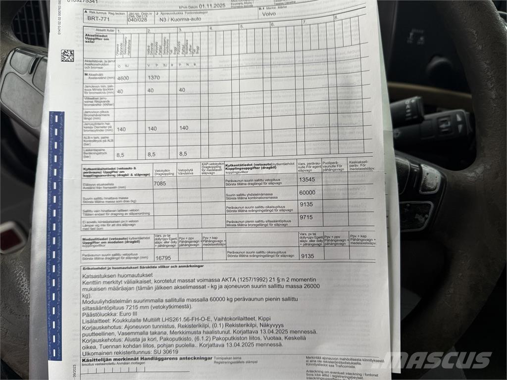 Volvo FH 520 6X2 Rol kiper kamioni sa kukom za podizanje tereta