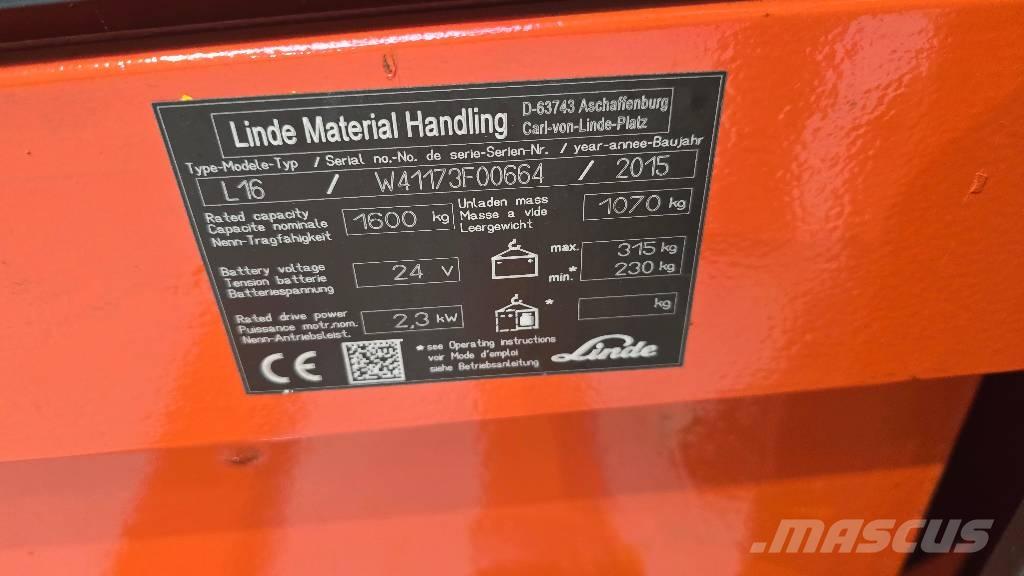 Linde L 16 Ručni električni viljuškar