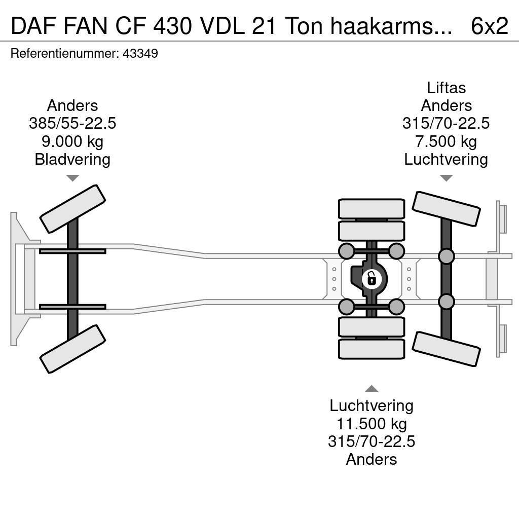 DAF FAN CF 430 VDL 21 Ton haakarmsysteem Rol kiper kamioni sa kukom za podizanje tereta