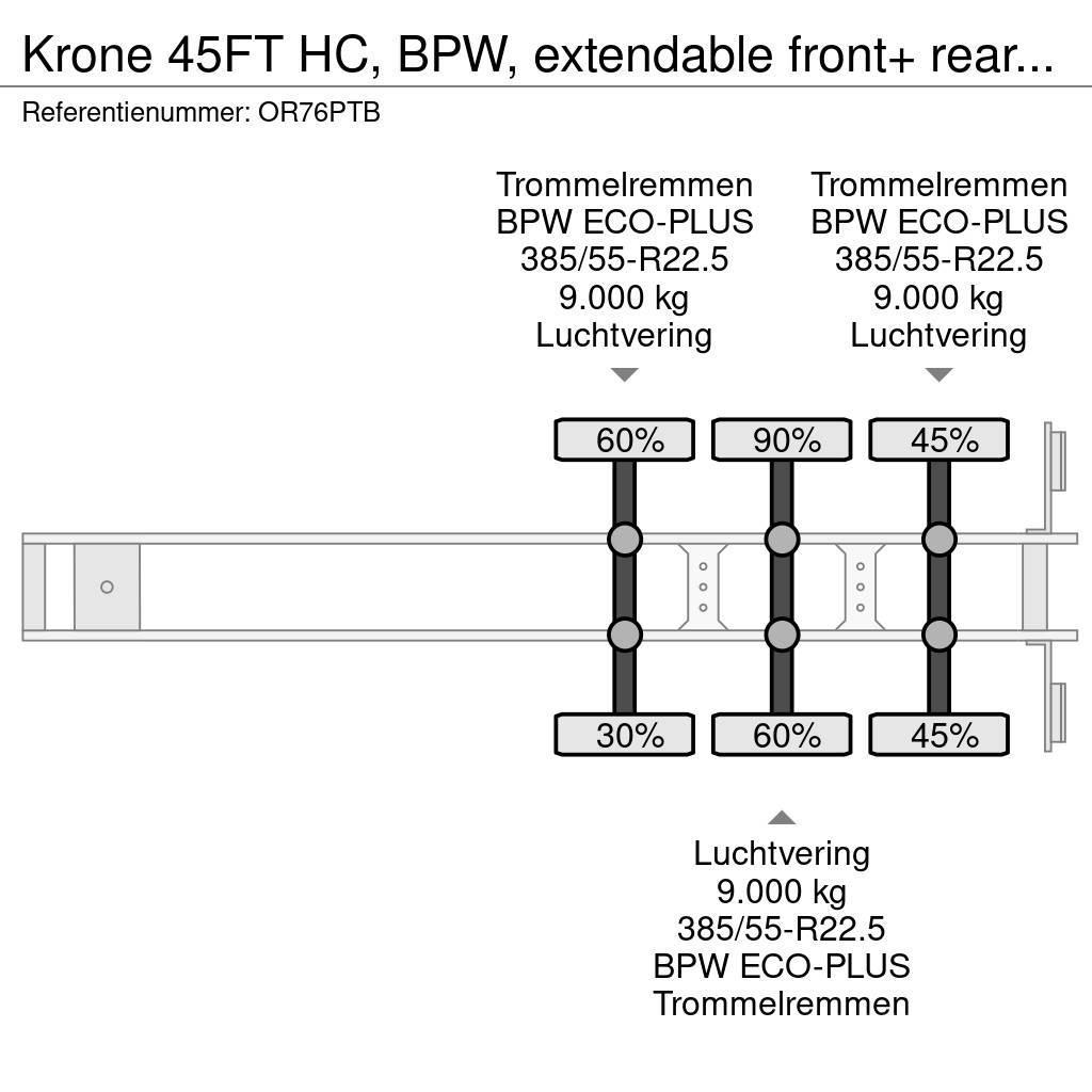 Krone 45FT HC, BPW, extendable front+ rear+ bumper, NL-c Kontejnerske poluprikolice