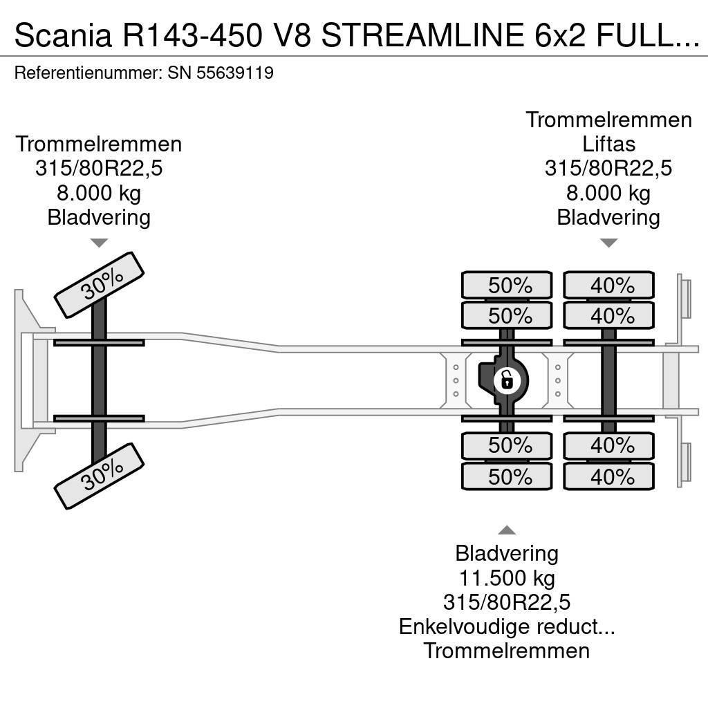 Scania R143-450 V8 STREAMLINE 6x2 FULL STEEL KIPPER (MANU Kiperi kamioni