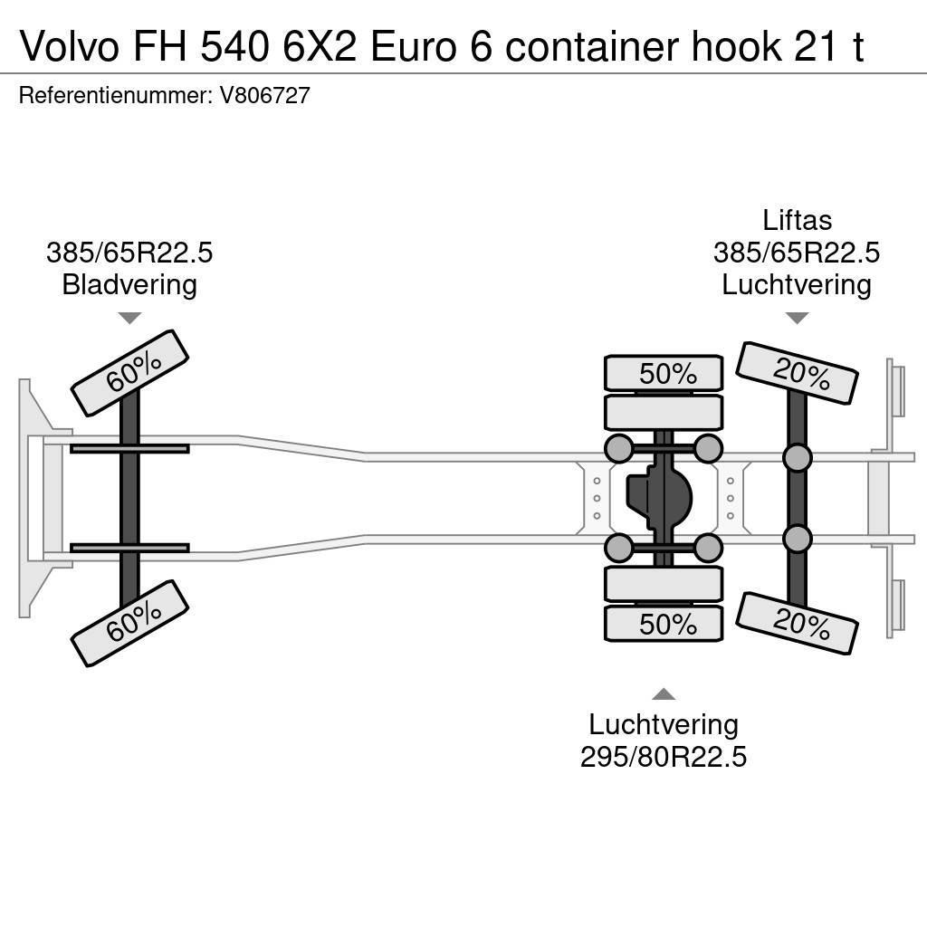 Volvo FH 540 6X2 Euro 6 container hook 21 t Rol kiper kamioni sa kukom za podizanje tereta