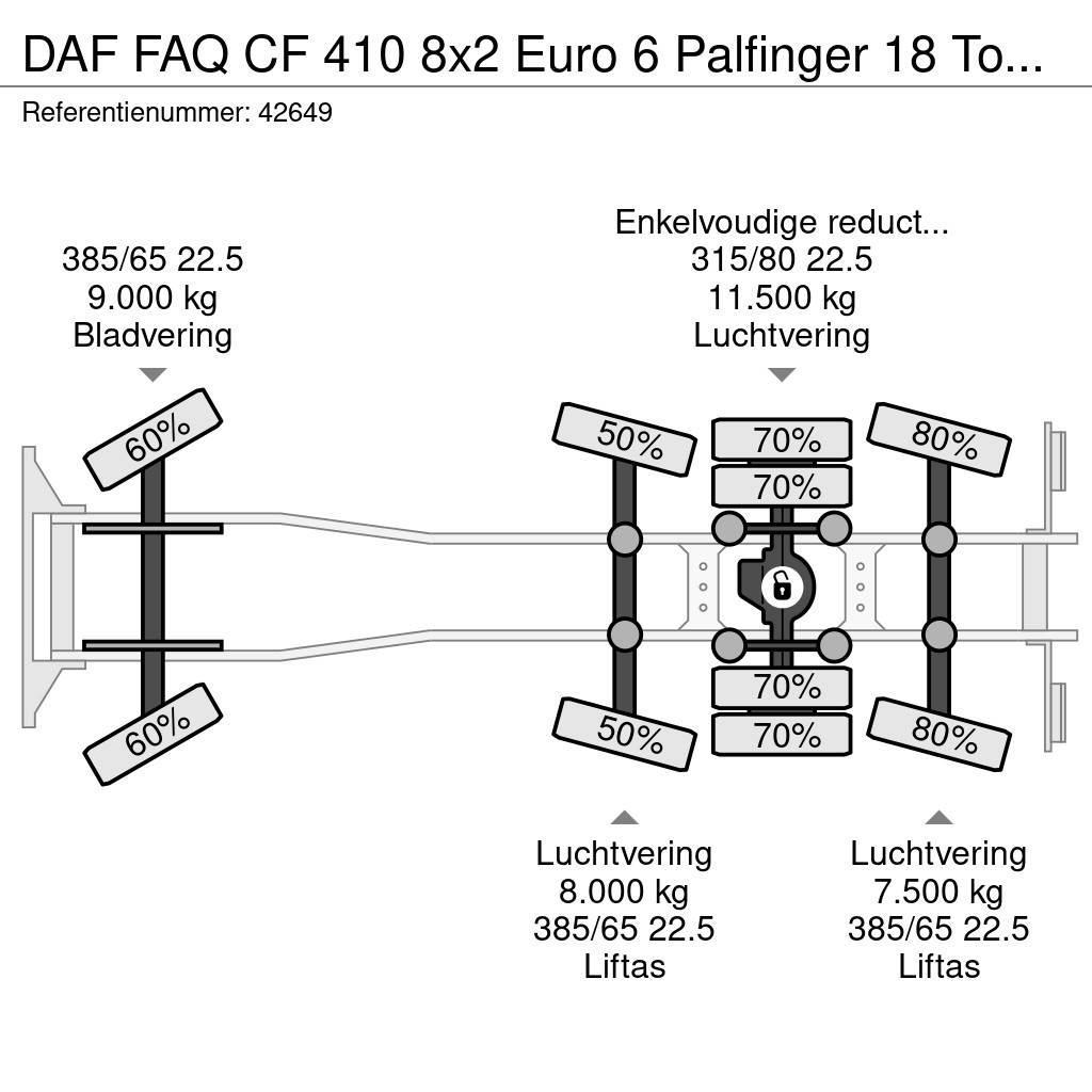 DAF FAQ CF 410 8x2 Euro 6 Palfinger 18 Tonmeter Z-kraa Rol kiper kamioni sa kukom za podizanje tereta
