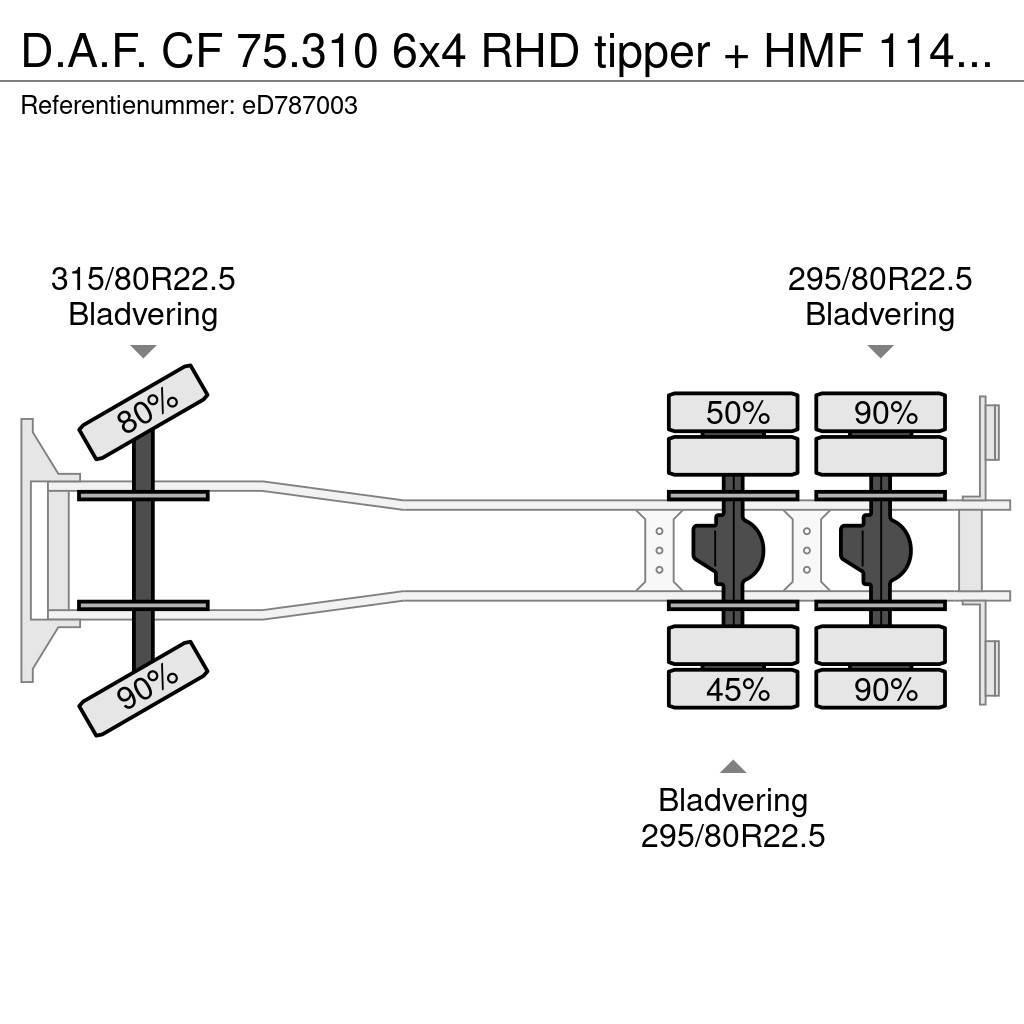 DAF CF 75.310 6x4 RHD tipper + HMF 1144 K-1 + grapple Polovne dizalice za sve terene