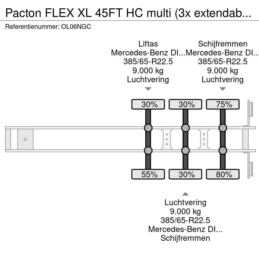 Pacton FLEX XL 45FT HC multi (3x extendable), liftaxle, M Kontejnerske poluprikolice
