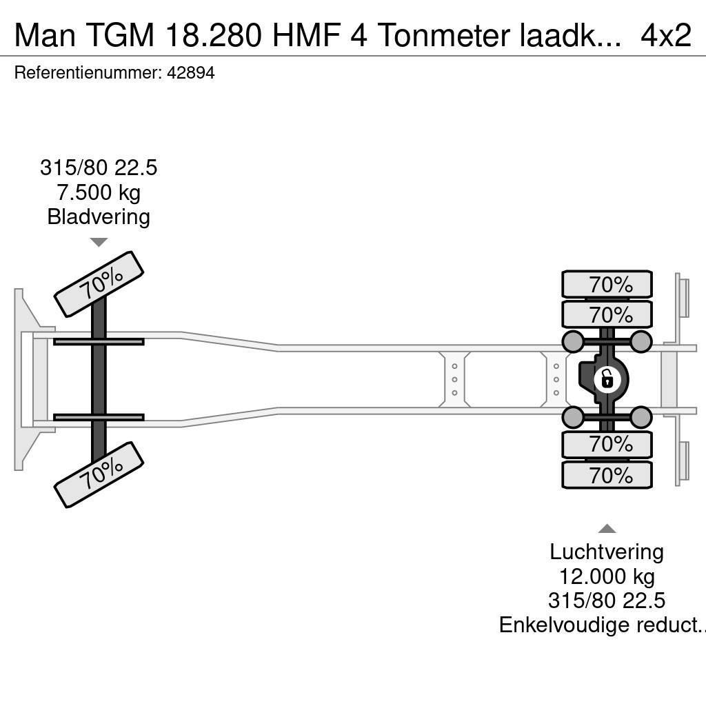 MAN TGM 18.280 HMF 4 Tonmeter laadkraan Rol kiper kamioni sa kukom za podizanje tereta