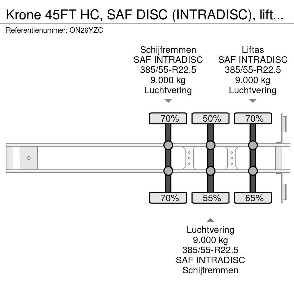 Krone 45FT HC, SAF DISC (INTRADISC), liftaxle (on 3rd ax Kontejnerske poluprikolice