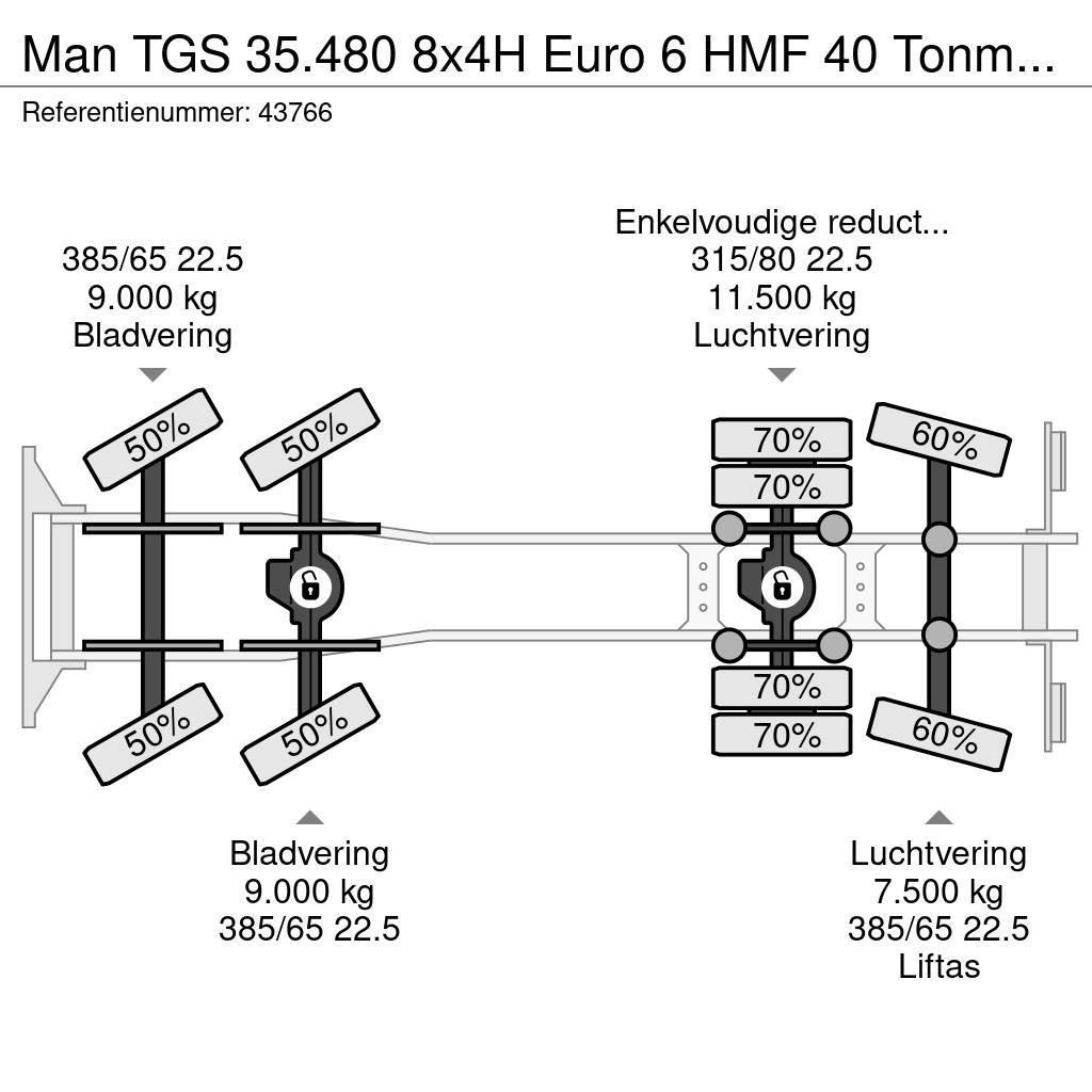 MAN TGS 35.480 8x4H Euro 6 HMF 40 Tonmeter laadkraan + Rol kiper kamioni sa kukom za podizanje tereta