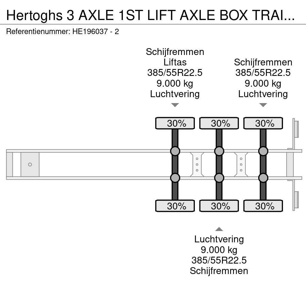  Hertoghs 3 AXLE 1ST LIFT AXLE BOX TRAILER Sanduk poluprikolice