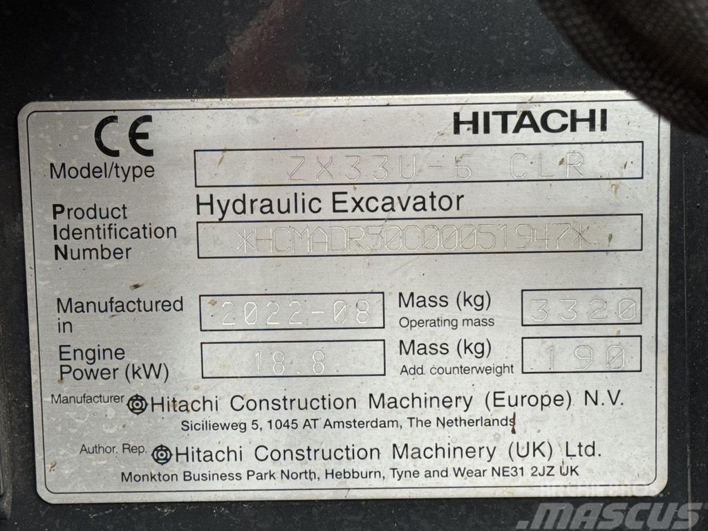Hitachi ZX 33 U-6 Mini bageri < 7t