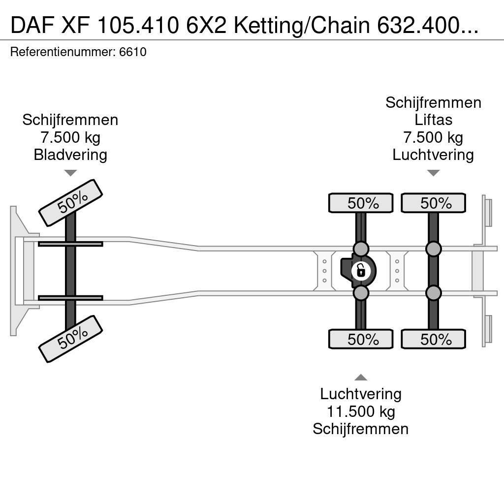 DAF XF 105.410 6X2 Ketting/Chain 632.400KM NL Truck Rol kiper kamioni sa kukom za podizanje tereta