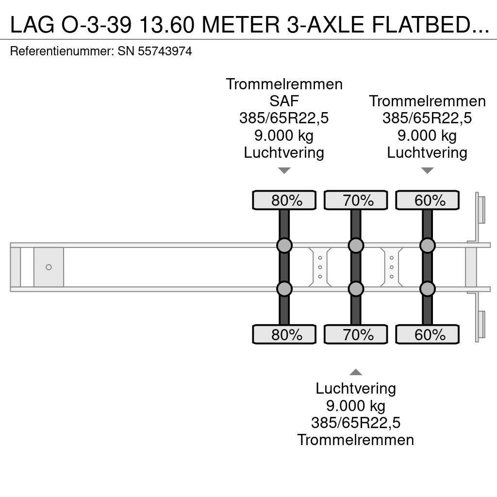 LAG O-3-39 13.60 METER 3-AXLE FLATBED (DRUM BRAKES / A Poluprikolice sa otvorenim sandukom