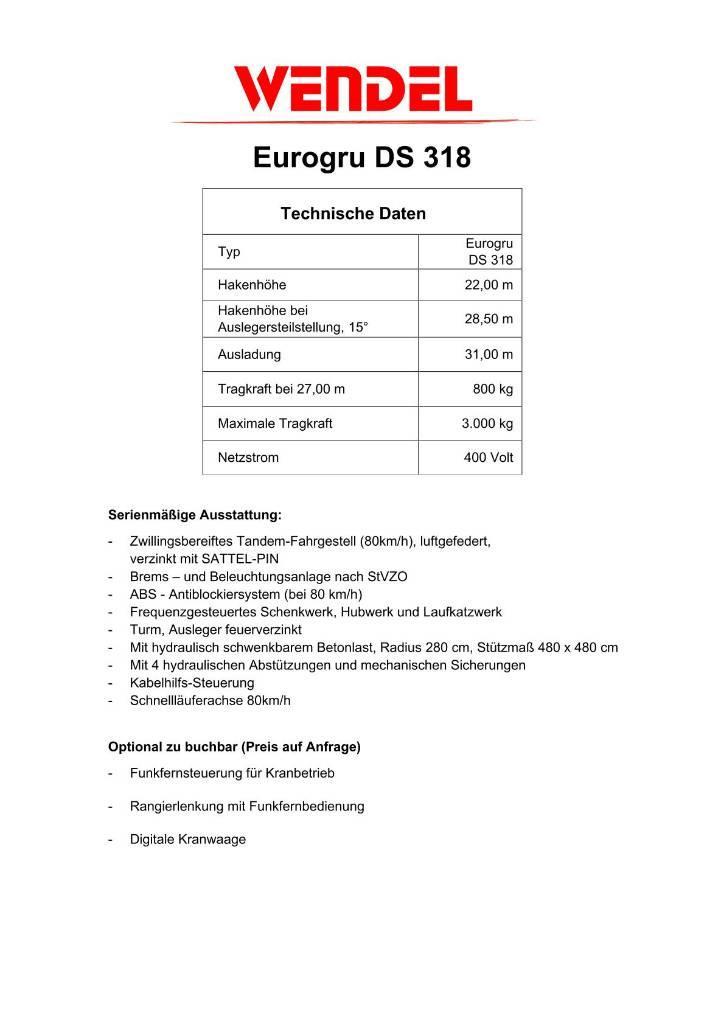 Eurogru DS 318 Schnellbaukran, Zimmermannkran, Kran Prenosni kranovi