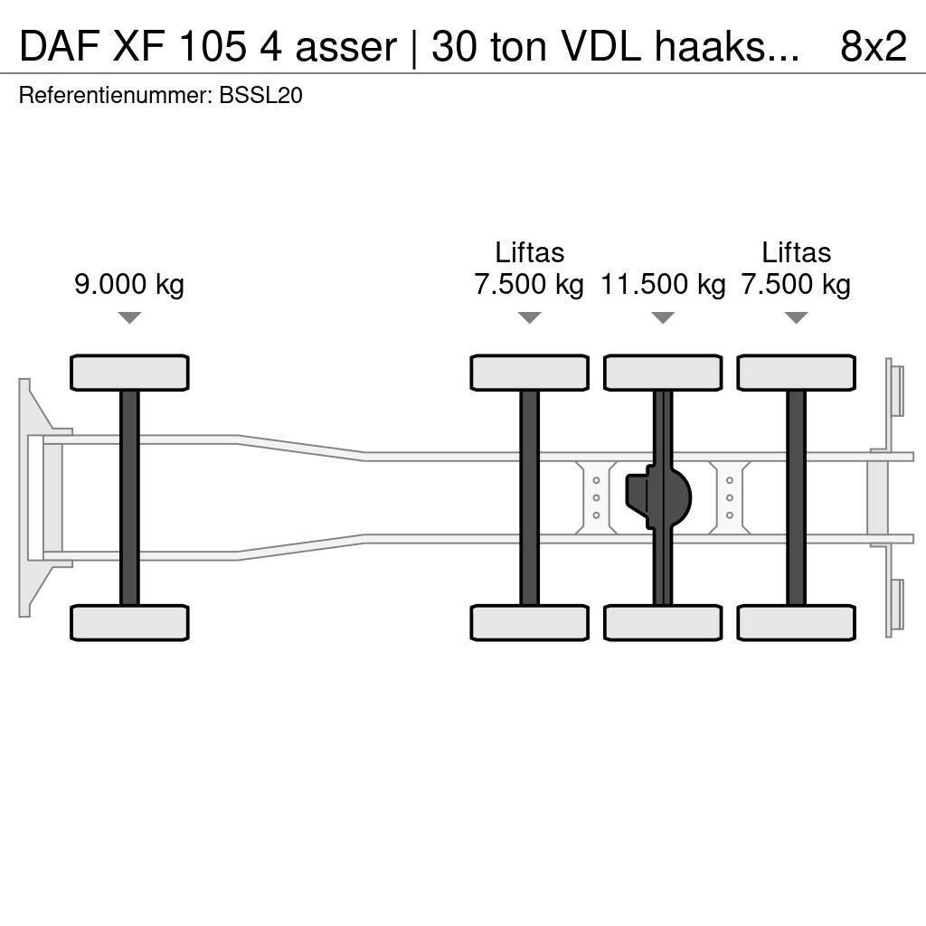 DAF XF 105 4 asser | 30 ton VDL haaksysteem | manual | Rol kiper kamioni sa kukom za podizanje tereta