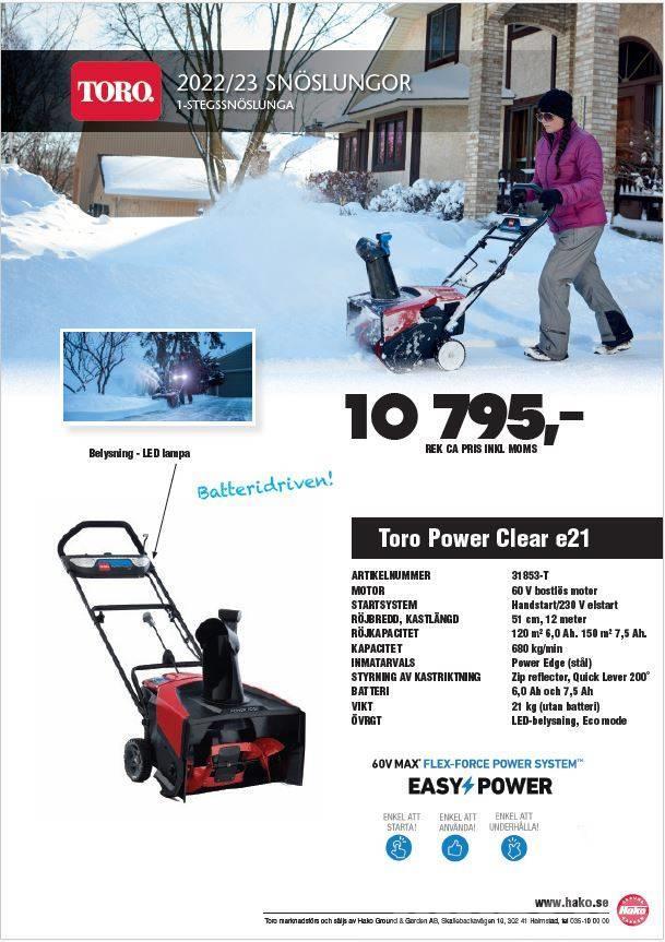 Toro Power Clear E21 batteridriven snöslunga Snežne freze
