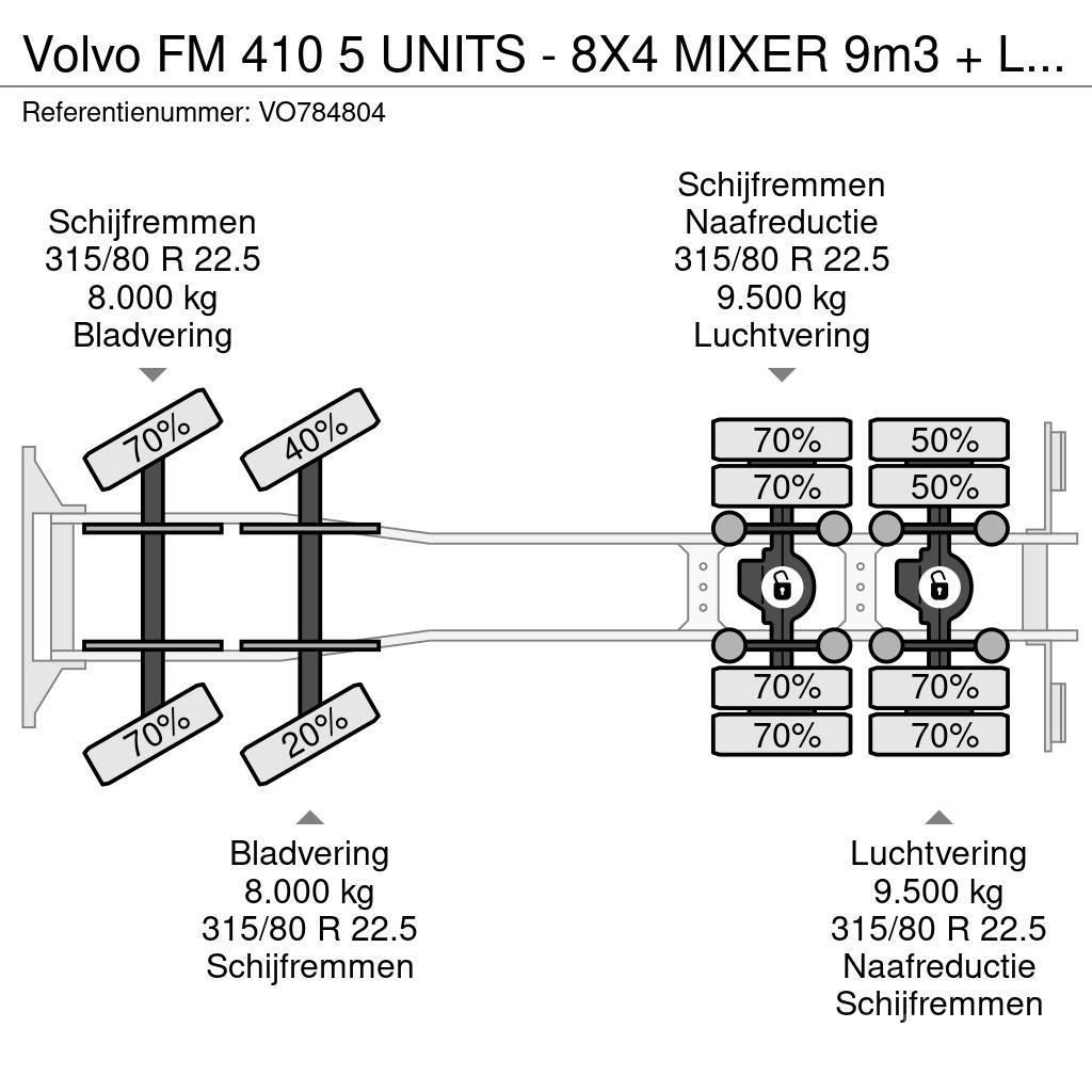 Volvo FM 410 5 UNITS - 8X4 MIXER 9m3 + LIEBHERR CONVEYOR Kamioni mešalice za beton
