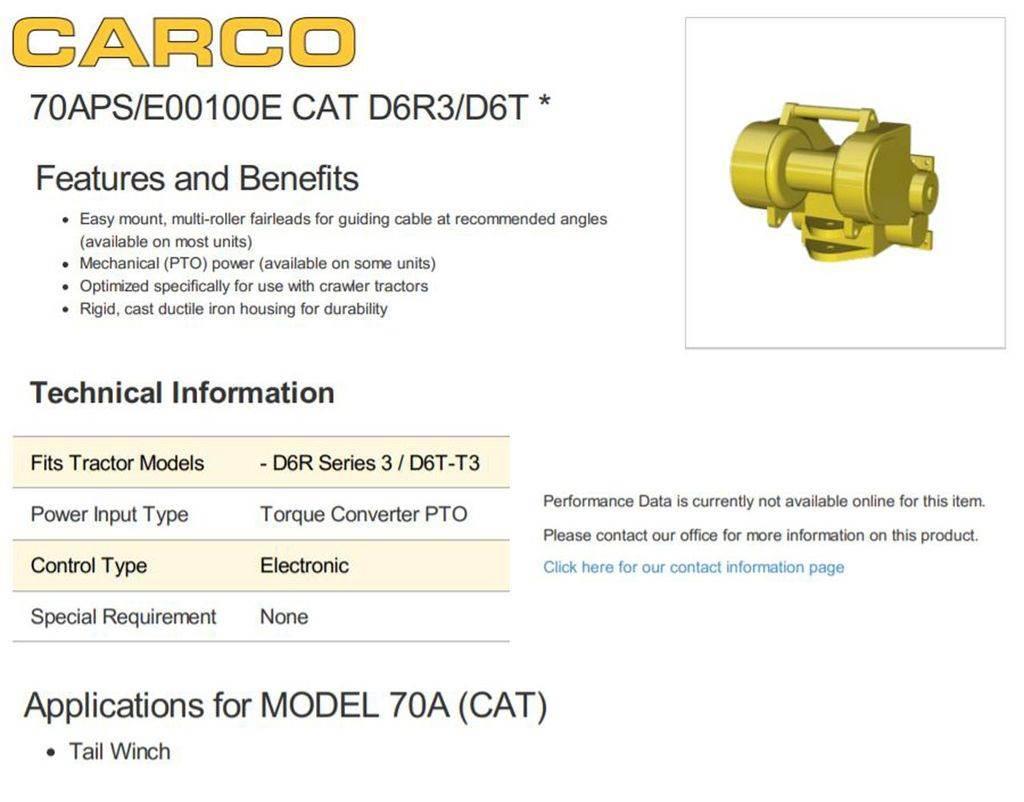 Carco 70APS/E00100E CAT D6R3 D6T WINCH Ostalo za građevinarstvo