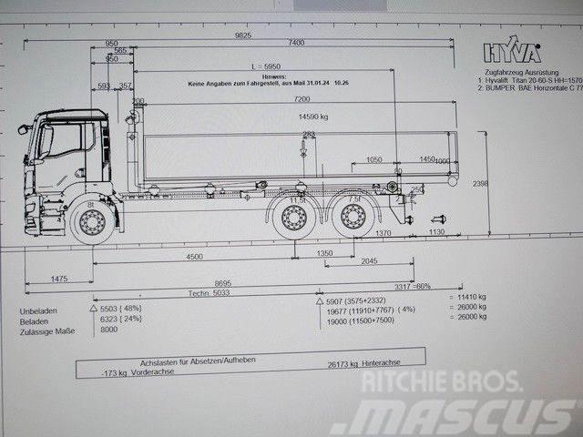 MAN 26.480 GS BL 6x2, Hyva Titan 20960-S, Klima Rol kiper kamioni sa kukom za podizanje tereta