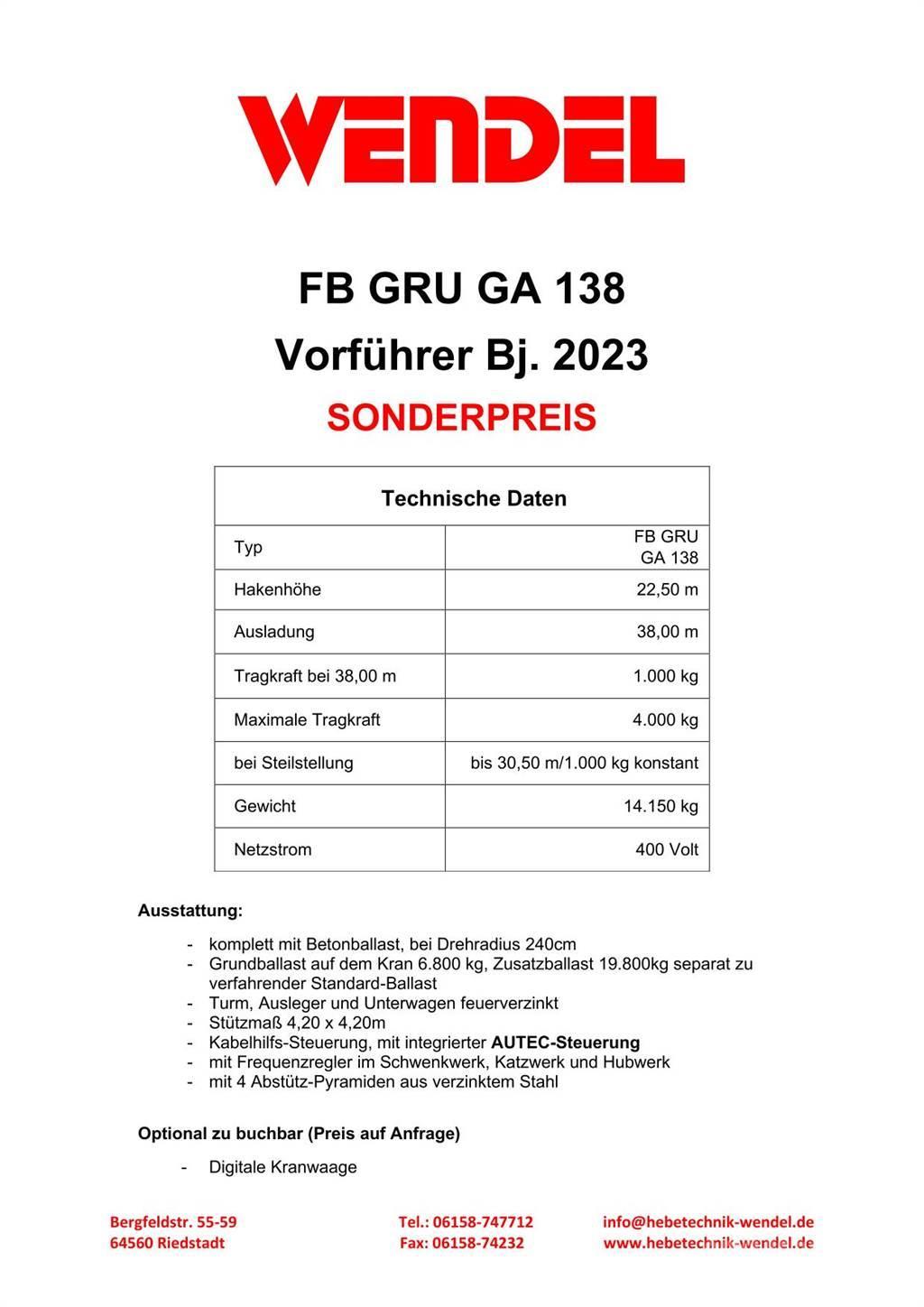 FB GRU Hochbaukran GA 138 Kranovi tornjevi